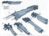 Concept art for the Vindication-class battleship whose designs would be reused for the carrier.