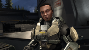 Spartan Commander Laurette Agryna in the weapon range at the Avery J. Johnson Academy of Military Science. From Halo Infinite multiplayer's Tutorial.