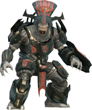 A cut-out of a Vheiloth Chieftain as was shown in the Halo Encyclopedia (2022 edition)