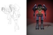 Near-final concept art for the Slugman (left) and its model (right).