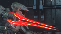 A Spartan holding a bloodblade variant of the Meluth'qelos-pattern energy sword in Halo Infinite multiplayer.