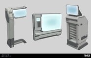 Concept art of computer-related props for Halo Infinite.