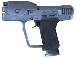 A cropped screenshot of the M6G2 magnum in Halo 3.