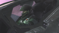 A UNSC pilot wearing an ECH252 in the cockpit of a Falcon.
