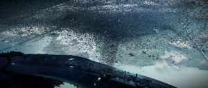 A swarm of Aggressor Sentinels attacking Enduring Conviction. Screenshot taken from the closing cinematic in Under the Dark.