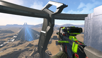 First-person view of a sniper rifle using the Abbey Lime coating in Halo Infinite.