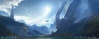 Halo: The Television Series Season Two concept art depicting what appears to be a Stalwart-class light frigate deploying Herons and Pelicans onto a Halo.