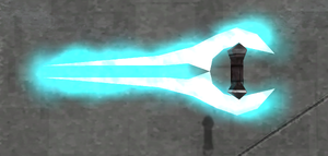 A screenshot of a Pelosus-pattern energy sword taken in the Halo Editing Kit by disabling the weapon's self-destruct flag.