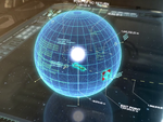 A UNSC holotank displaying a diagram of a Forerunner Shield World.