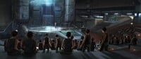 Concept art of the Spartan-II trainees in the complex's amphitheater.