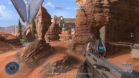 A pre-release screenshot looking down the main exterior corridor of the map.