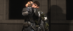 Veronica Dare kissing Edward Buck during the Battle of New Mombasa. From the Halo: The Master Chief Collection version of Halo 3: ODST campaign level Coastal Highway.