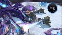 A trio of SP42 Cobras assaulting a Covenant Citadel in Halo Wars.
