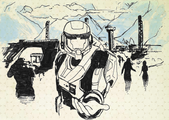John-117 at Camp Hathcock, as drawn by Dr. Catherine Halsey.