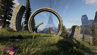 A ring artifact south of the Tower in Halo Infinite.