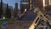 First-person view of a the weapon being reloaded in the Halo Infinite Campaign Gameplay Premiere.
