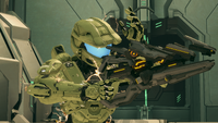 A Spartan-IV wearing GEN2 Mark V and reloading Z-130 Suppressor in Halo 4.