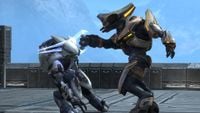 Assassination between two Sangheili using the energy sword in multiplayer.