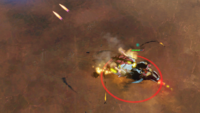 A Barug'qel Workshop Chopper firing its spike cannons in Halo Wars 2.