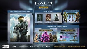A promotional image with the contents of the Halo: Campaign Evolved Premium Edition.