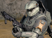 Third-person view of a SPARTAN-IV reloading the Bulldog in Halo Infinite multiplayer.