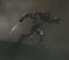 A Sangheili Ultra wielding a plasma rifle in his left hand and an energy sword in his right hand in Deliver Hope.