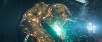John-117's GEN3 Mjolnir energy shielding flares up in Halo Infinite.