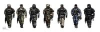 Concept art for UNSC Army, Marine and ODST personnel in Halo: Reach.