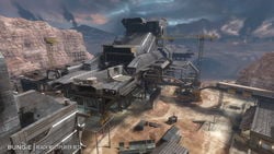 Promotional image for the Halo: Reach Multiplayer Beta featuring the multiplayer map Boneyard. From the Halo: Reach press kit.