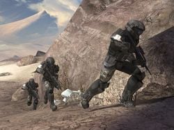 UNSC Marine Shock Troopers of the 7th ODST Battalion during the Battle of Installation 00 in the Human-Covenant War.
