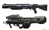 Concept art for the Spartan Laser and M45D shotgun in Halo 4.