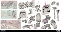 Concept art of various details and props found on the map.