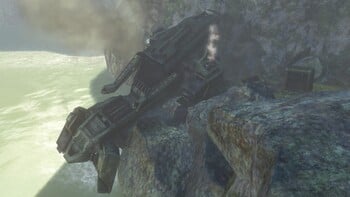 An image of Echo 051, a crashed D77H Pelican on the level Sierra 117.