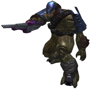 A screenshot of a Jiralhanae Major in Halo 2.
