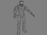 A wireframe render of the Mark VI armor.