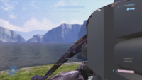 A view of the missile launcher in first-person.