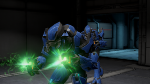 Two Sangheili Minors dual wielding Eos'Mak-pattern plasma pistol onboard Cairo Station during the Battle of Earth. From Halo 2: Anniversary campaign level Cairo Station.