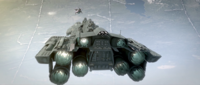 The UNSC Spirit of Fire faces down the unnamed Covenant Destroyer in the interior of the Shield World.