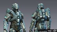Front and back views of the GEN2 GUNGNIR armor in Halo 4.