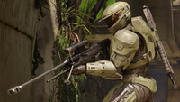 A Spartan carrying the Veteran SRS99 in Halo Infinite.