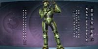 A rotating model of the Chief as he appears in Halo 2, along with cipher alphabet