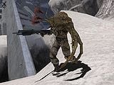 A Flood combat form wielding the M90A in Halo 3 campaign.