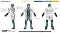 Concept art of a civilian scientist wearing a facemask in Halo 4.