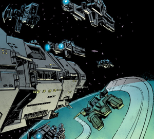 UNSC Pillar of Autumn departs for Operation: RED FLAG, from Halo: Fall of Reach - Invasion Issue #2.