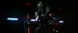 Jerome-092 fighting a Banished Sangheili inside the Enduring Conviction. Screenshot taken from the closing cinematic in Under the Dark.