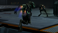 A Kig-Yar Ranger using its thrusters in Halo 4.