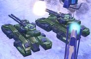 A pair of M850 MBTs in combat in Halo Wars.