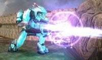 A Sangheili firing the particle beam rifle on Zanzibar.