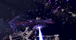 The player pilots a Seraph toward the unidentified Covenant agricultural ship.