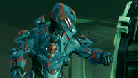 A Venator-clad Spartan interfaces with a Covenant terminal in Halo 4.